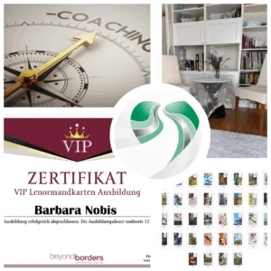 Die Foto-Collage illustriert, dass Barbara Nobis online und in Unna Ratsuchende berät. Das nutzt sie das von ihr kreierte Strahlenlenormand für die systemische Lenormand-Analyse.