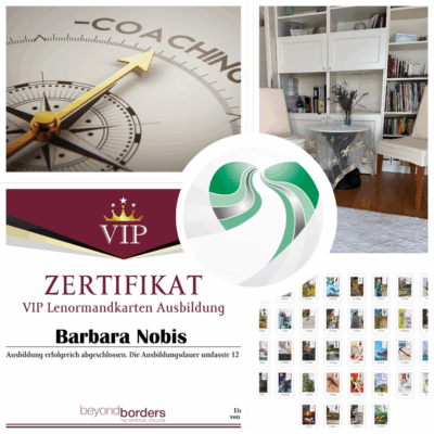 Das Fotos zeigt das Zertifkat von Barbara Nobis als Kartenlegerin sowie ihren Beratungsraum in Unna.